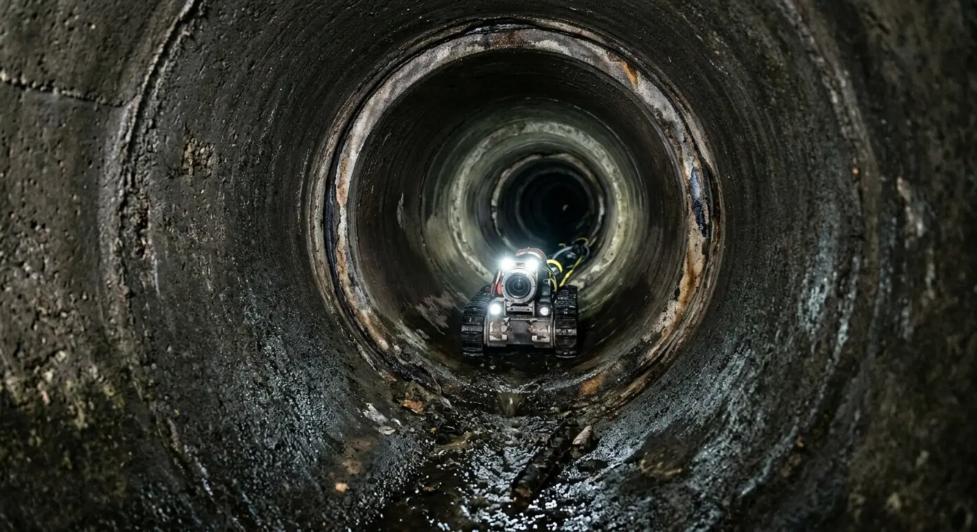 Robotic sewer camera inspecting pipe interior for Drain Snake Service in Fallsburg